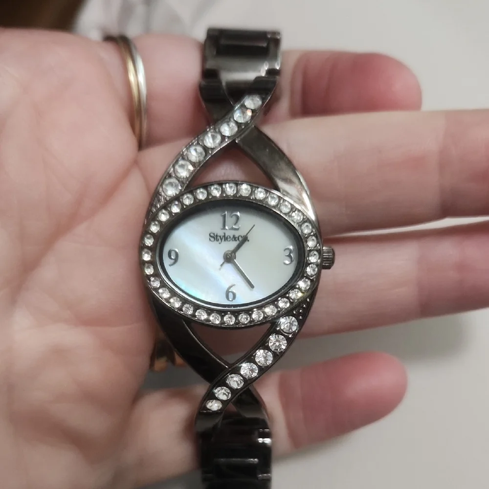 Style & Co. Women's‎ Black and Silver Crystal Watch
